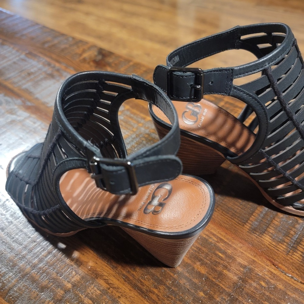 GIANNI BINI Black Sandals Gladiator Wedges Heels Size 10 Discontinued Rare GB 3" - Picture 7 of 10